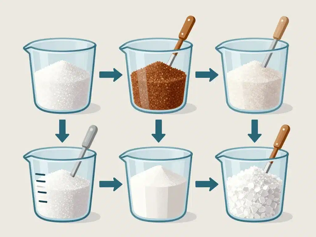 Conversion 100 g de sucre en cl selon le type de sucre