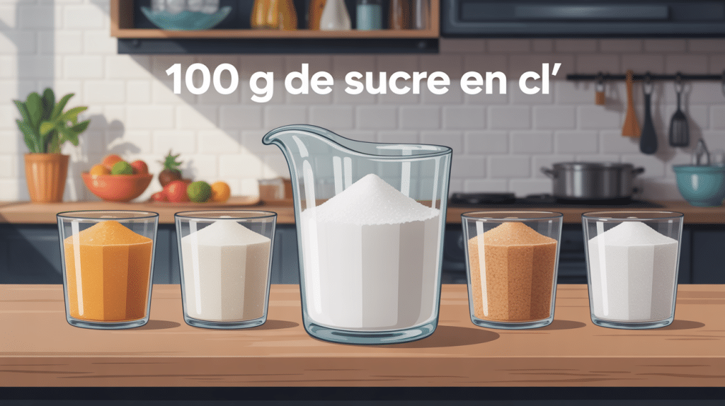 Différents types de sucre en verre doseur pour 100 g de sucre en cl