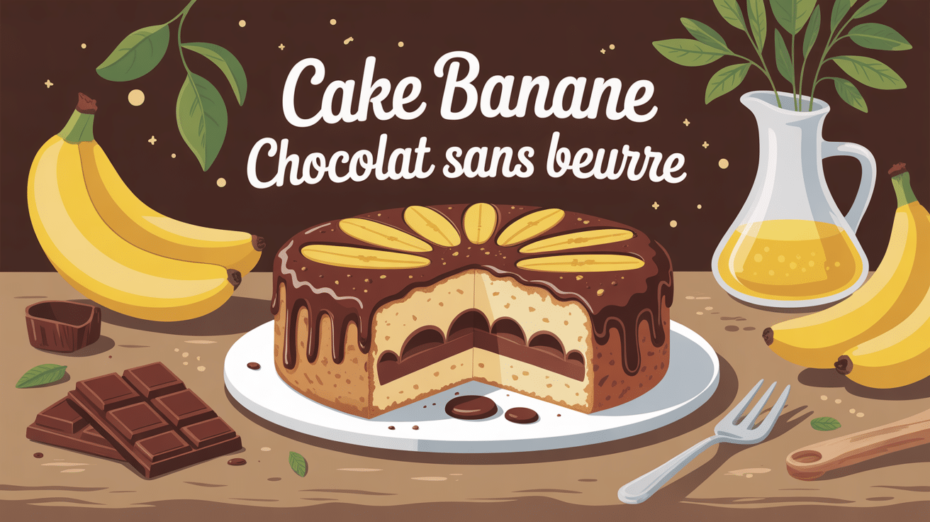 cake banane chocolat sans beurre en tranches avec banane et chocolat