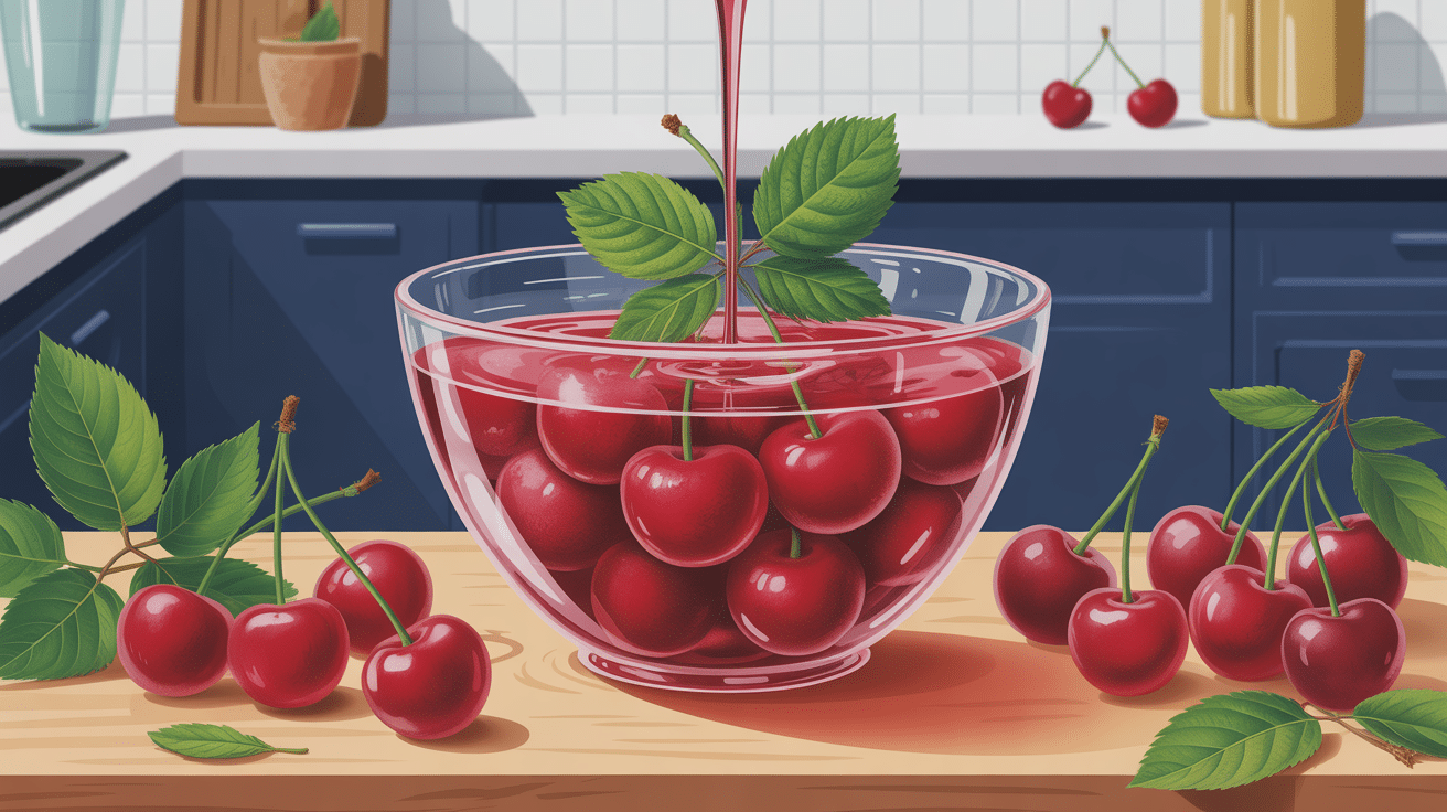 bocal de cerises au sirop sans stérilisation sur table estivale
