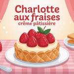 charlotte aux fraises crème pâtissière sur table festive