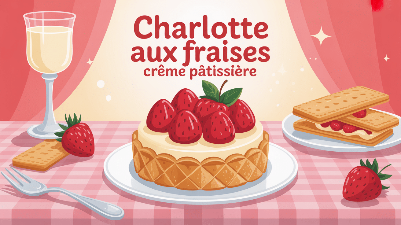 charlotte aux fraises crème pâtissière sur table festive