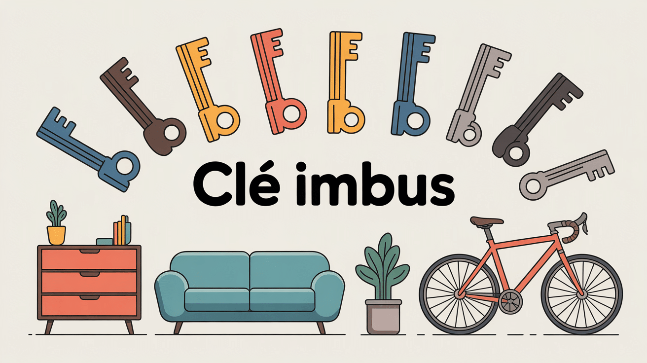 ensemble de clés imbus avec meuble et vélo stylisés