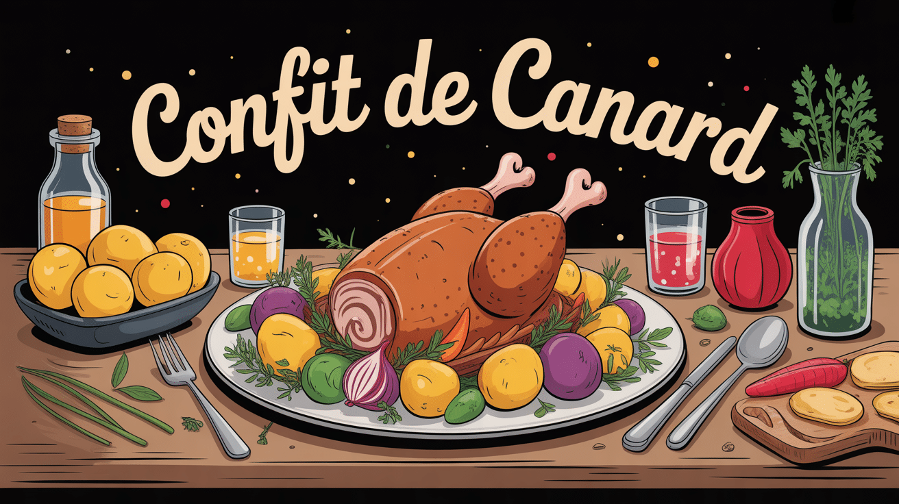 confit de canard accompagnement avec pommes de terre et légumes