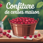 illustration confiture de cerises maison sur table campagne