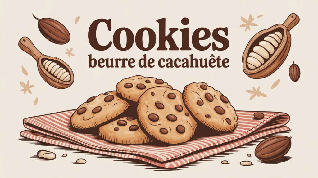 illustration de cookies beurre de cacahuète sortis du four, ambiance artisanale