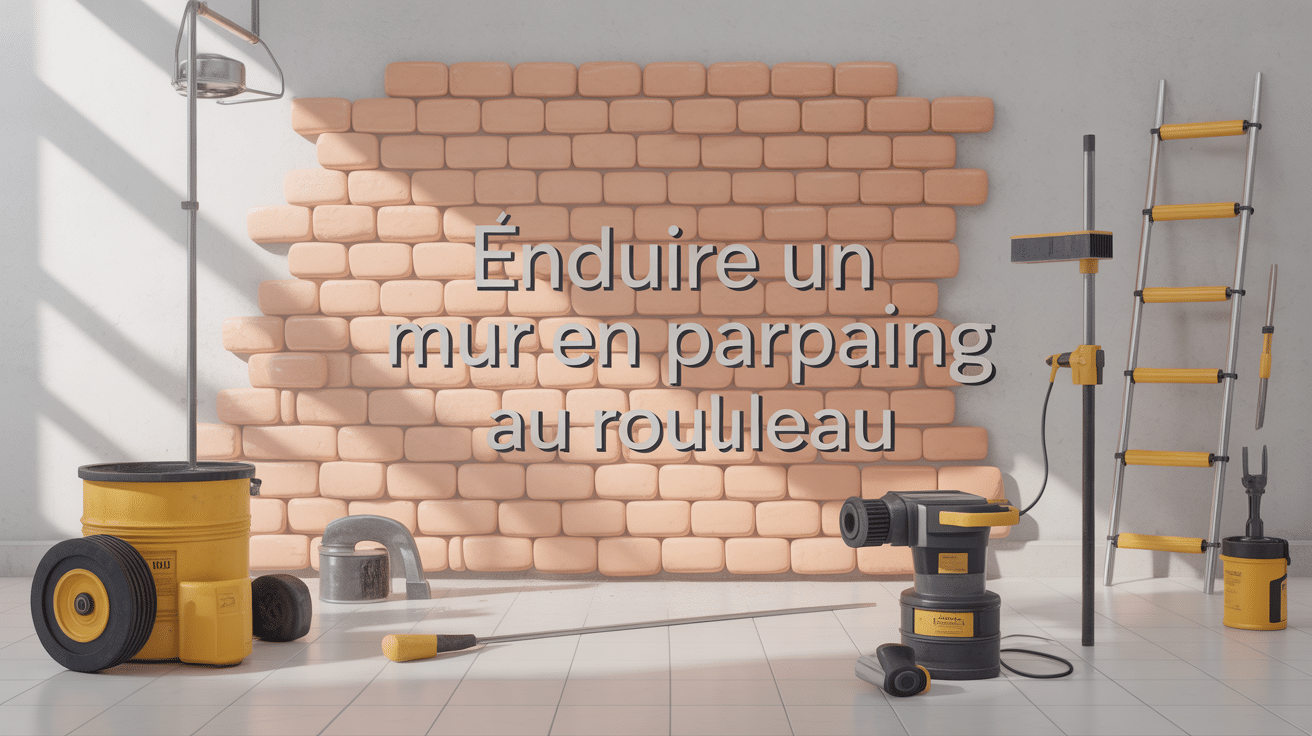 illustration enduire un mur en parpaing au rouleau avec outils