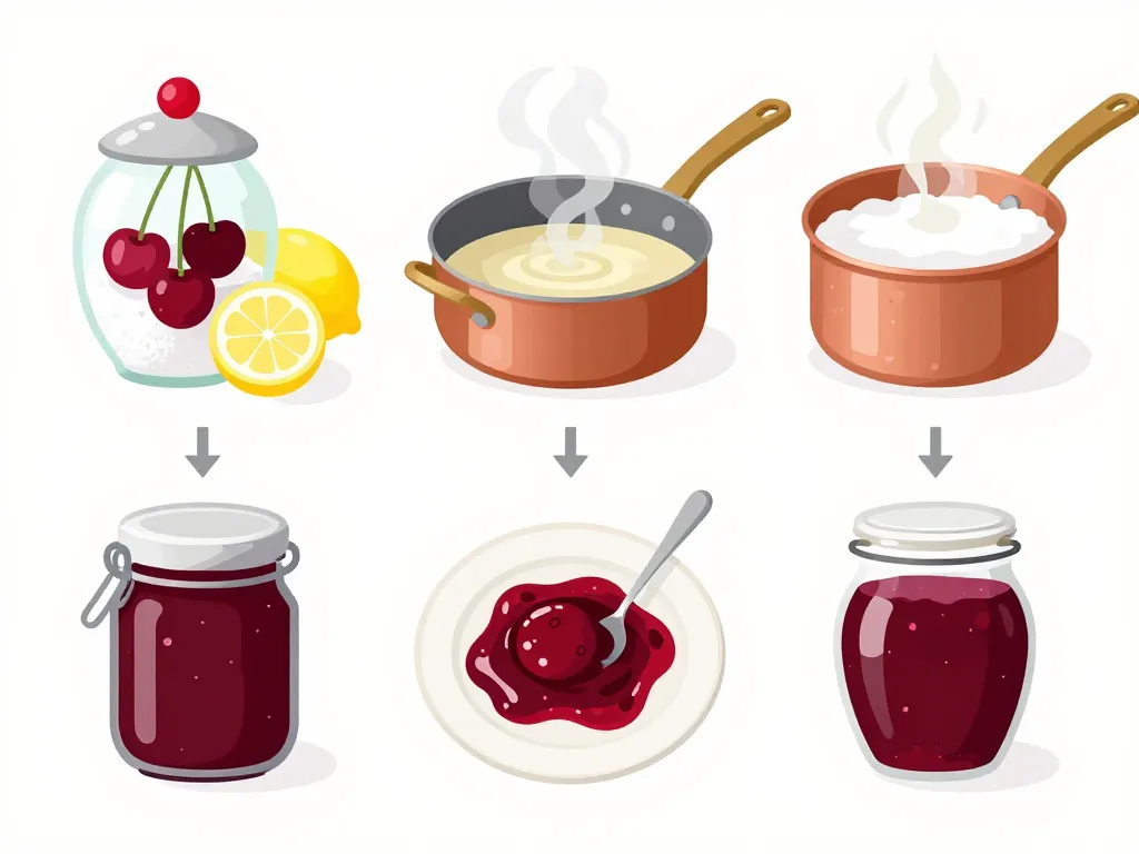 processus cuisson confiture de cerises macros étapes
