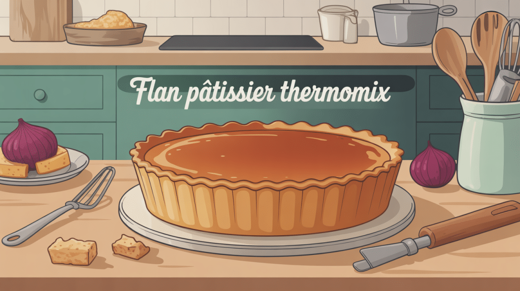 flan patissier thermomix sur table familiale avec ustensiles