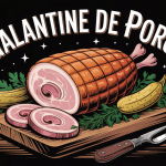 galantine de porc artisanale, tranchée, présentée avec cornichons