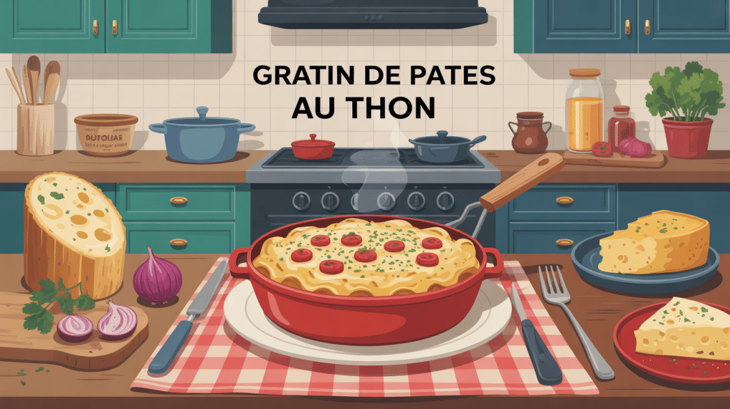 Gratins de pates au thon doré au four, cuisine conviviale