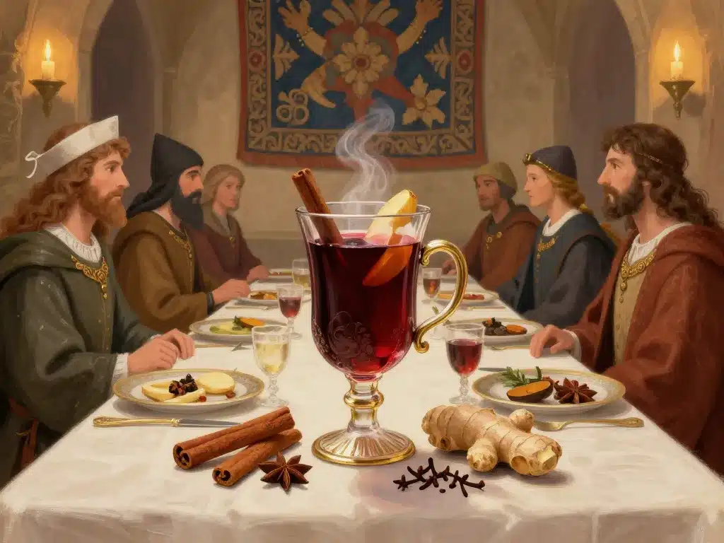 hypocras banquet médiéval scène vin épicé et épices