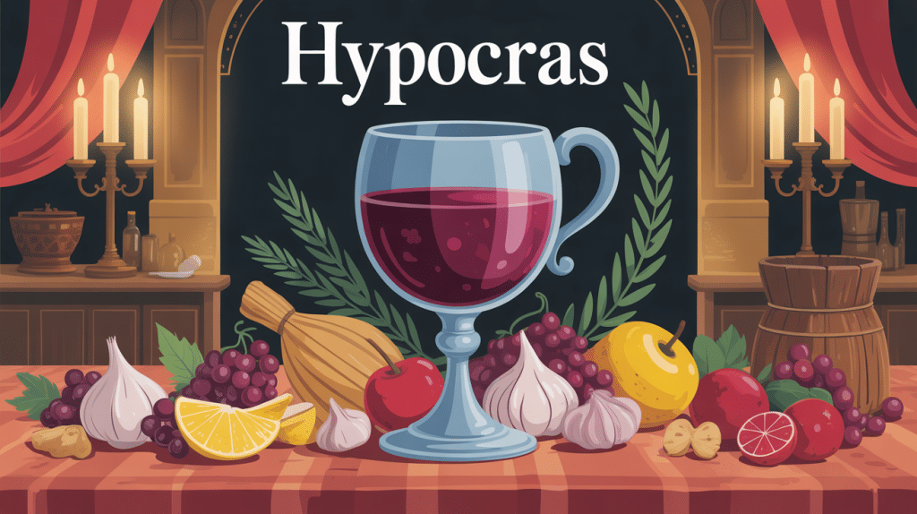 illustration hypocras vin épicé médiéval coupe épices