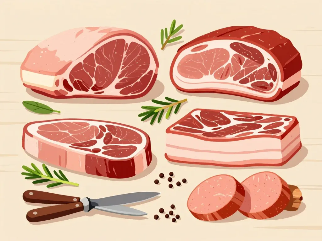 morceaux de porc et assaisonnements pour galantine de porc