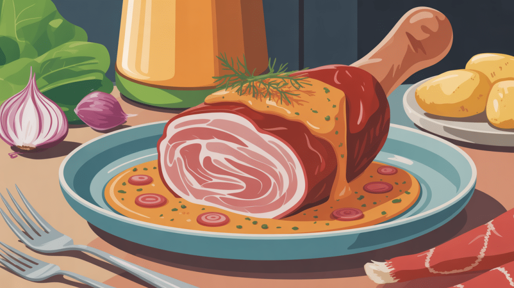 jambon chaud sauce échalote sur table familiale