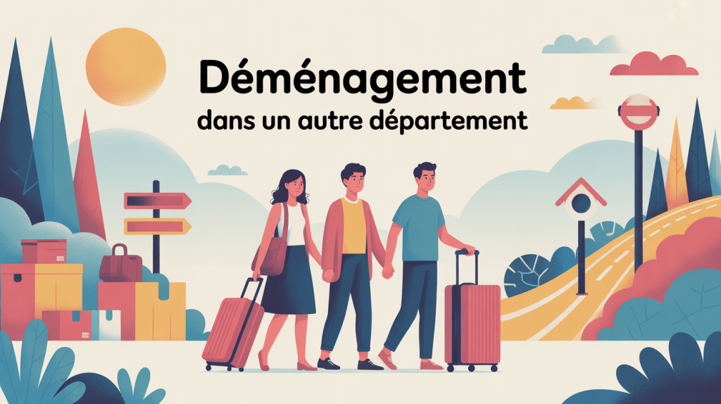 Famille entourée de cartons je déménage dans un autre département