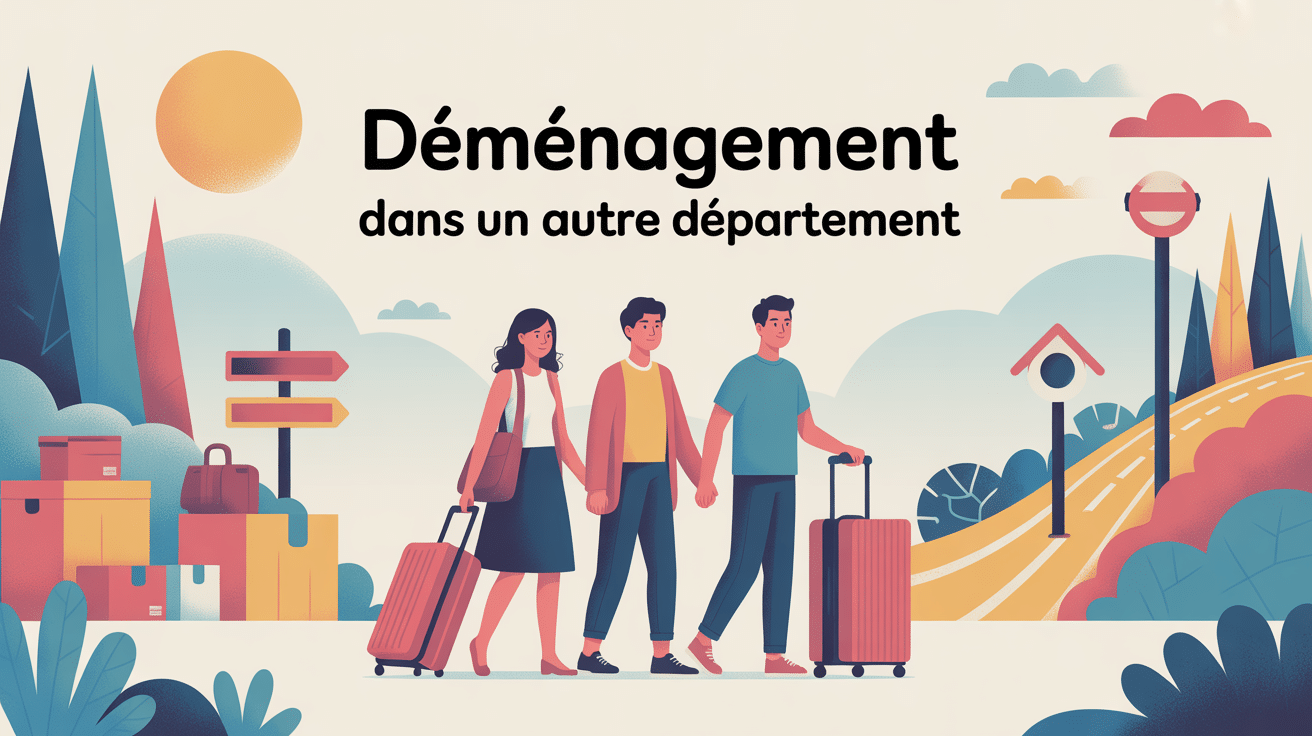 Famille entourée de cartons je déménage dans un autre département