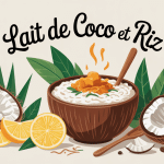 lait de coco et riz stylisés avec épices et fruits tropicaux