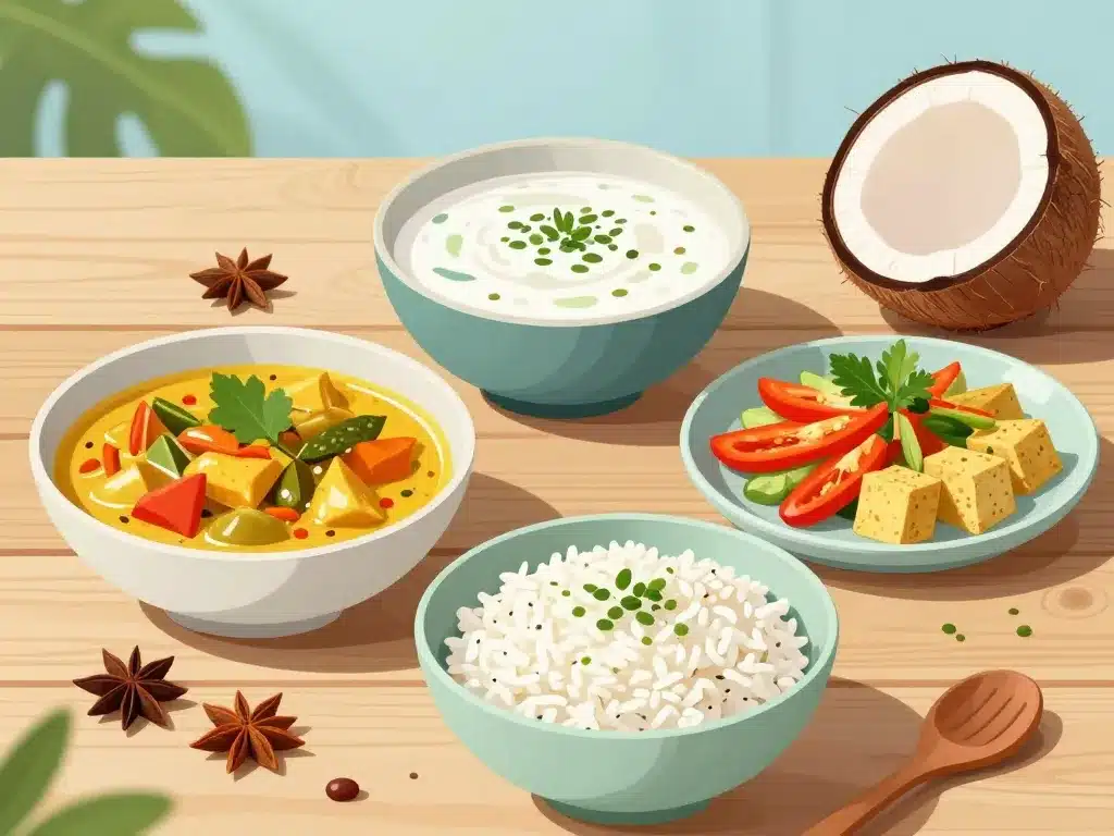 plats salés avec lait de coco et riz curry légumes