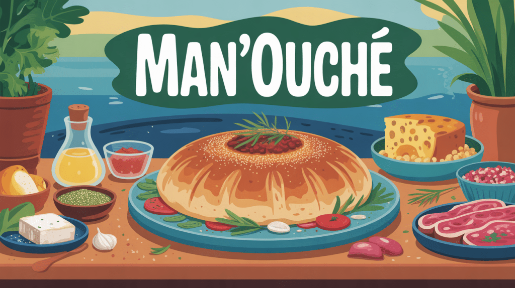 illustration man'ouché pain plat libanais ambiance méditerranéenne
