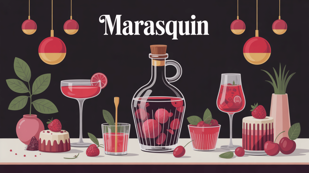 illustration marasquin bouteille cerises cocktails desserts