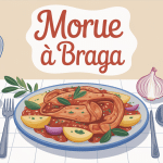plat principal morue a braga sur table conviviale