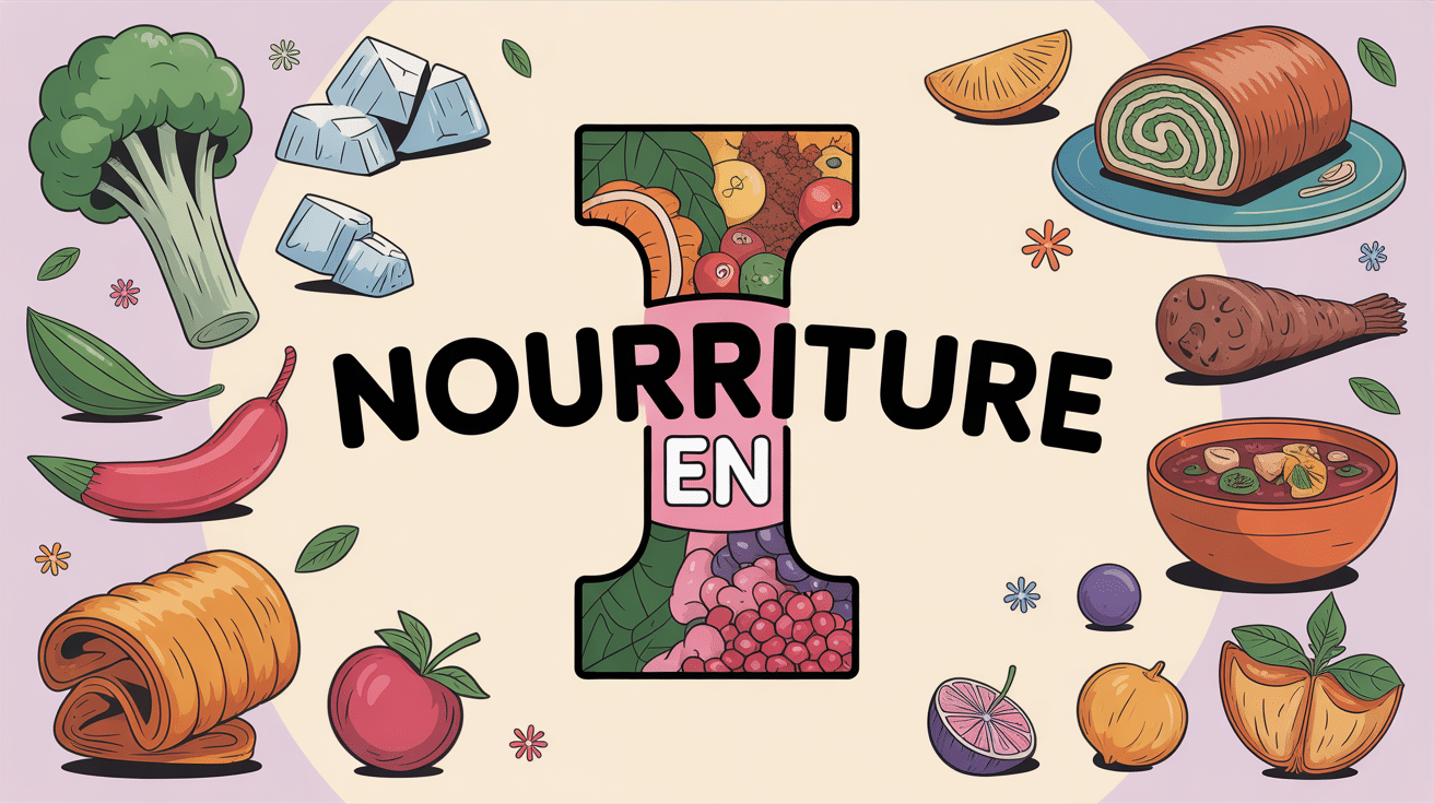 Illustration de nourriture en i avec aliments et plats autour d'un I.