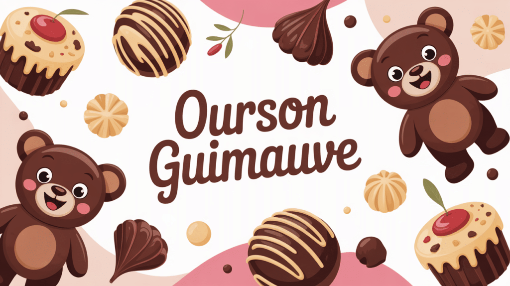 illustration ourson guimauve colorée titre central