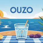 verre d'ouzo sur table méditerranéenne, emblème grec