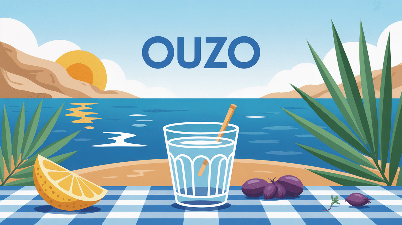verre d'ouzo sur table méditerranéenne, emblème grec