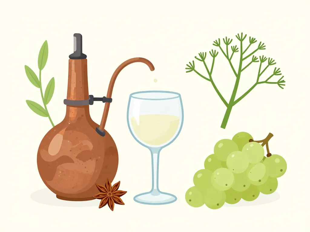 diagramme conceptuel sur les éléments de fabrication de l'ouzo