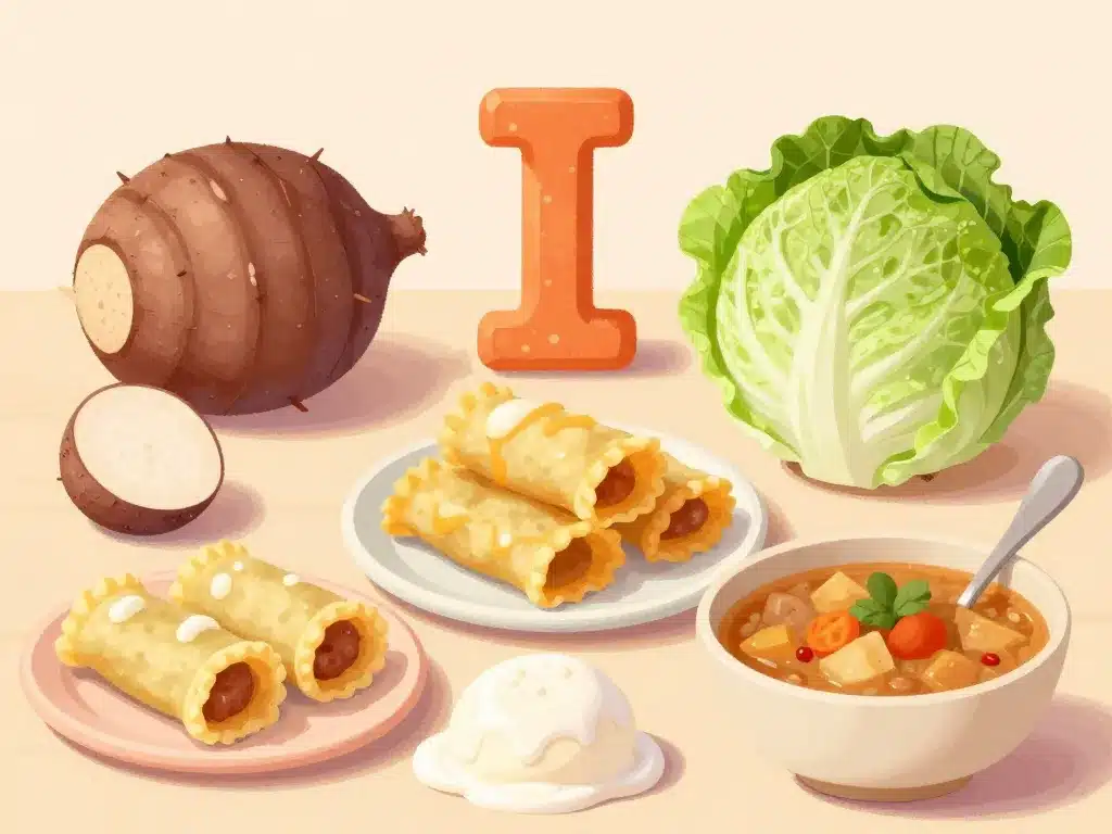 Panorama des aliments en i courants sur une table.