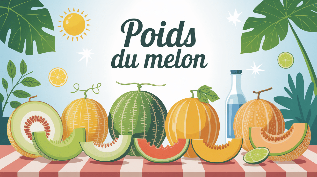 illustration poid melon balance sur table d'été