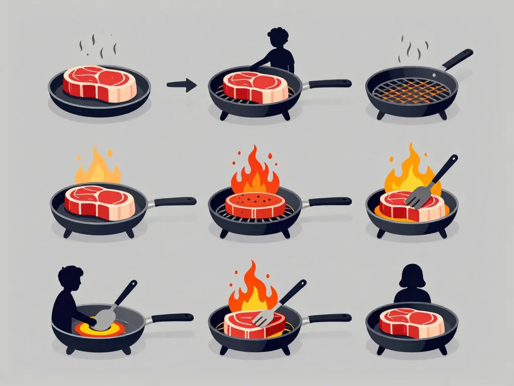 Étapes cuisson poire de boeuf à la poêle et au grill