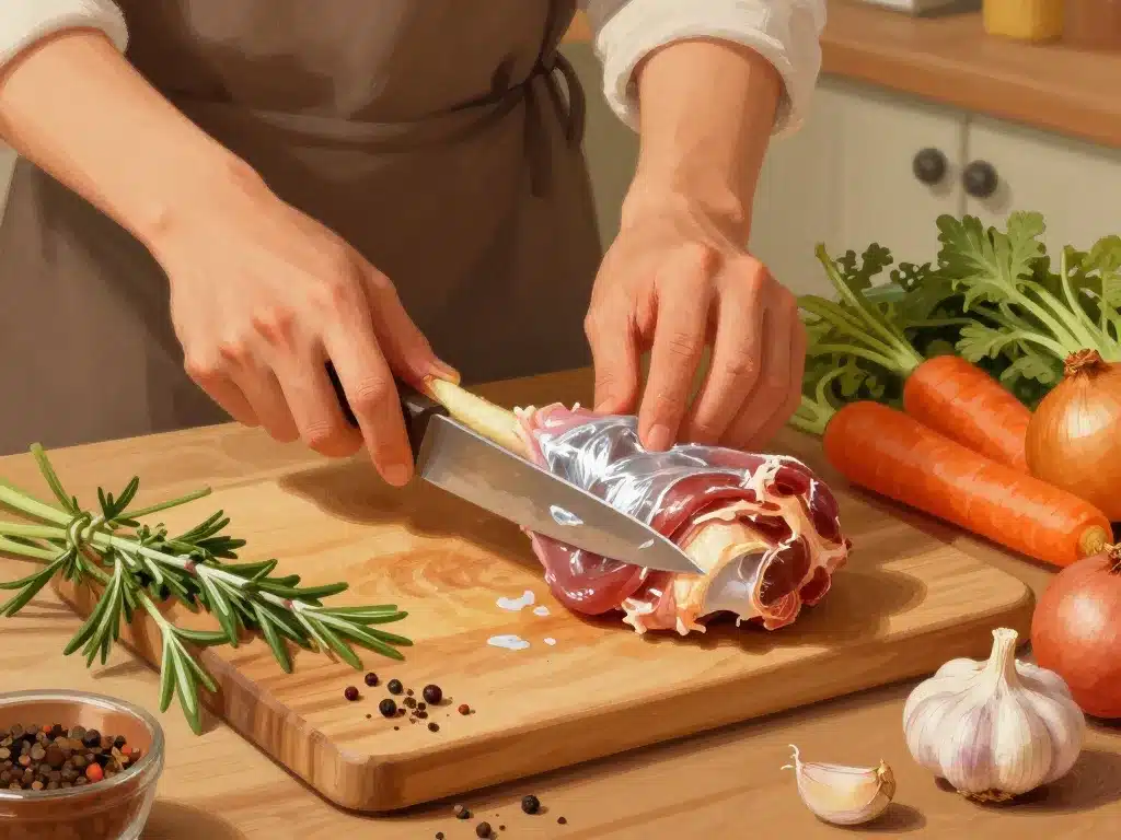 préparation cuissot de chevreuil en cocotte avec herbes et légumes