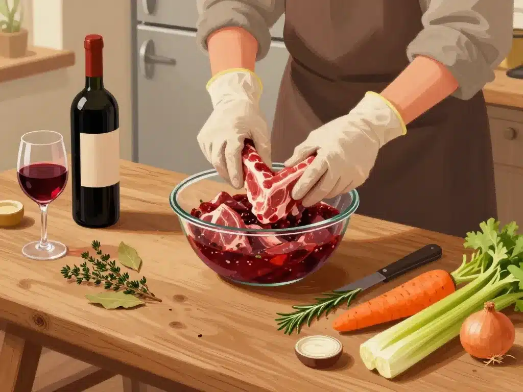 ingrédients et marinade pour daube de sanglier