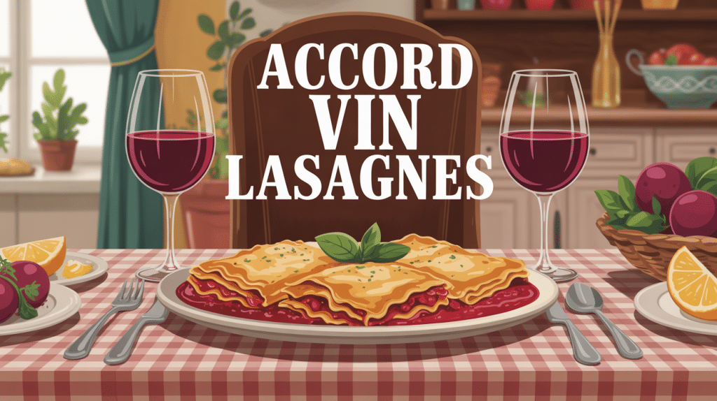 Scène conviviale avec lasagnes et vin rouge