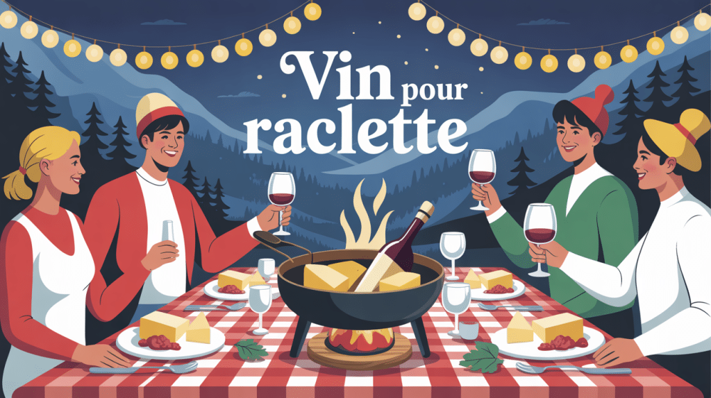 illustration vin blanc raclette table conviviale