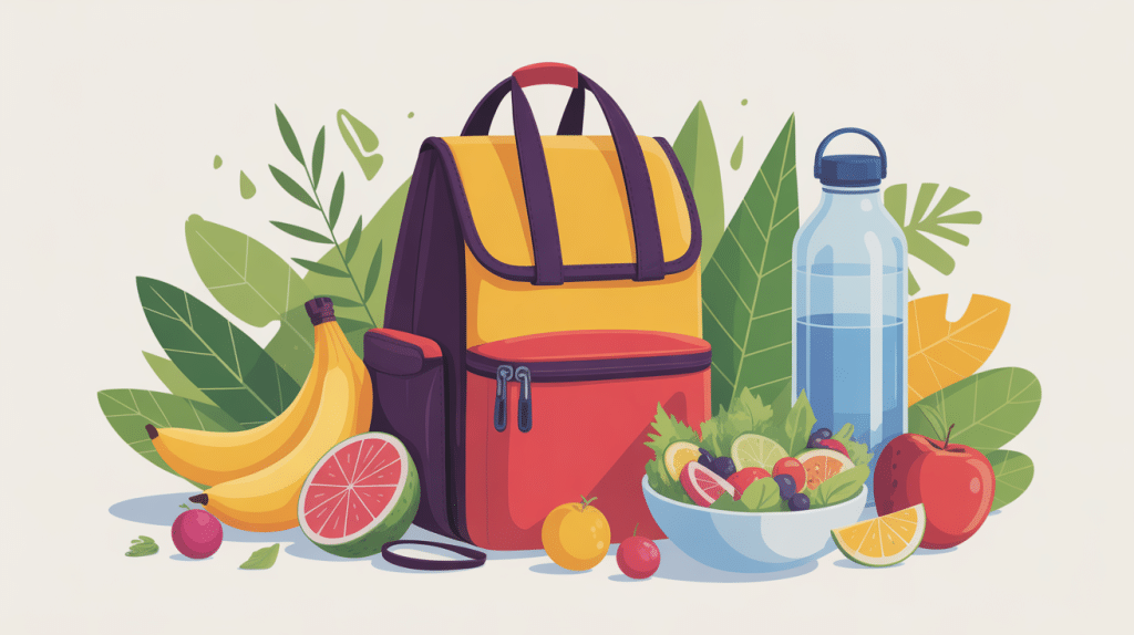 sac repas isotherme avec aliments frais et accessoires