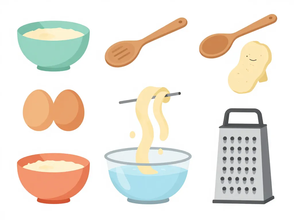 préparation spatzle étape par étape ustensiles et pâte