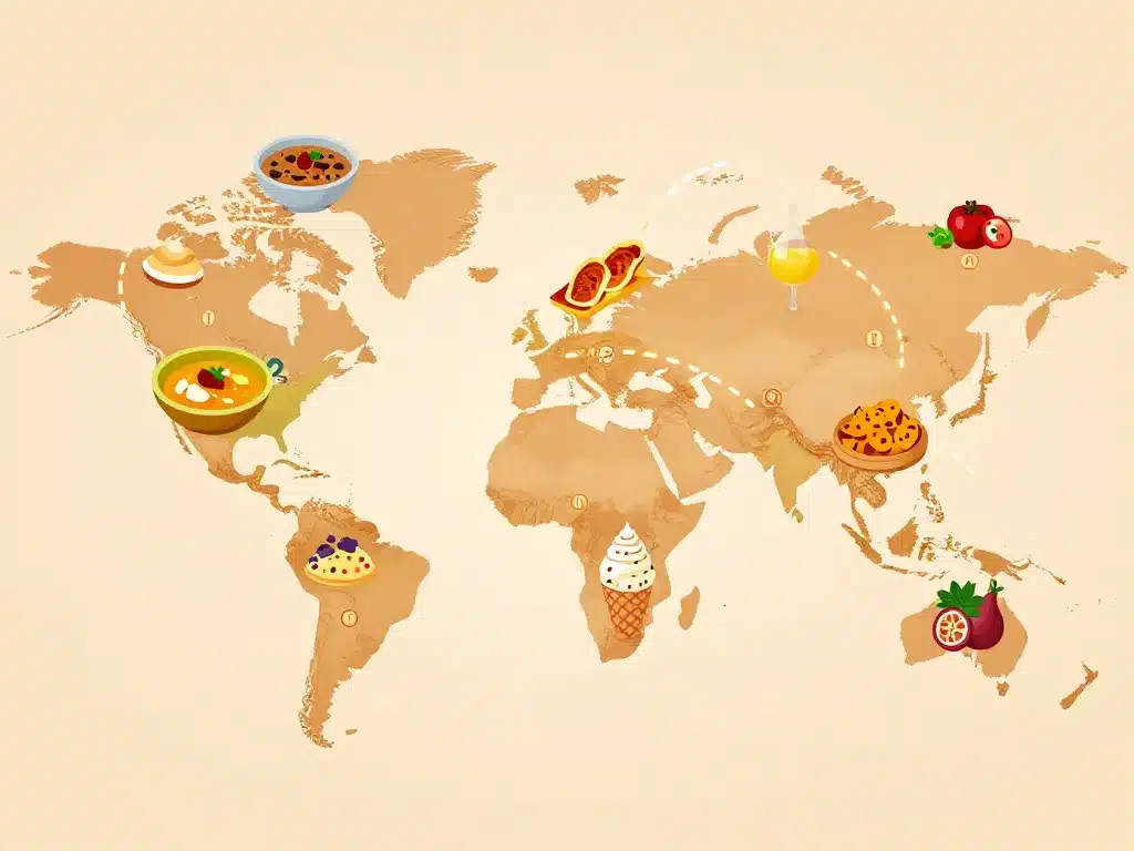 Tour du monde des aliments en i illustré par région.