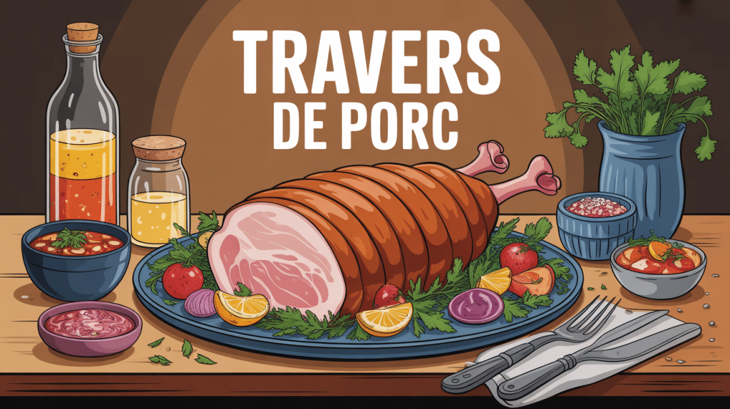 Travers de porc caramélisés présentés avec accompagnements