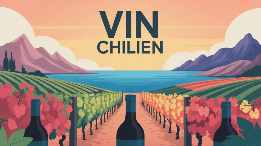 illustration vignoble vin chilien andes pacifique moderne