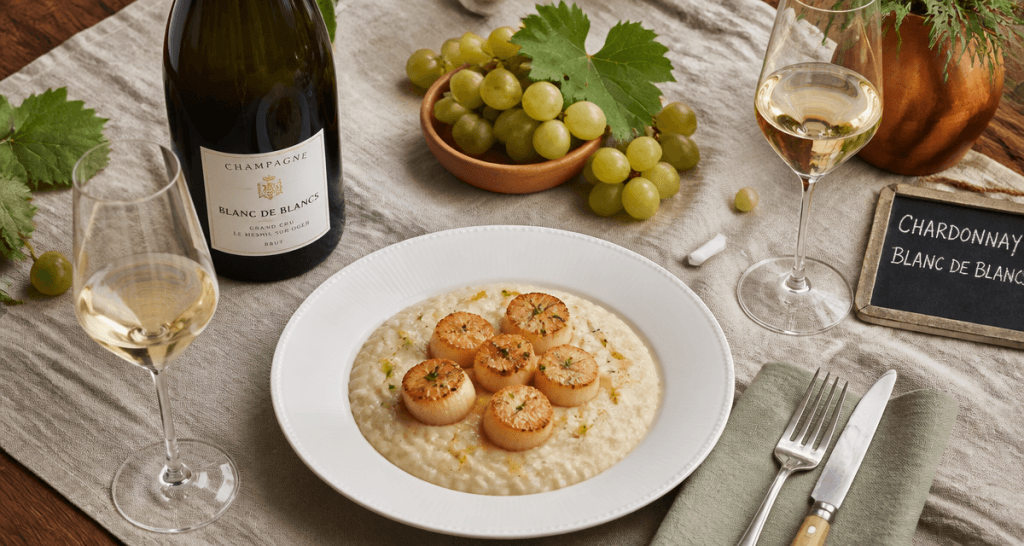 blanc d blanc champagne risotto coquilles saint jacques