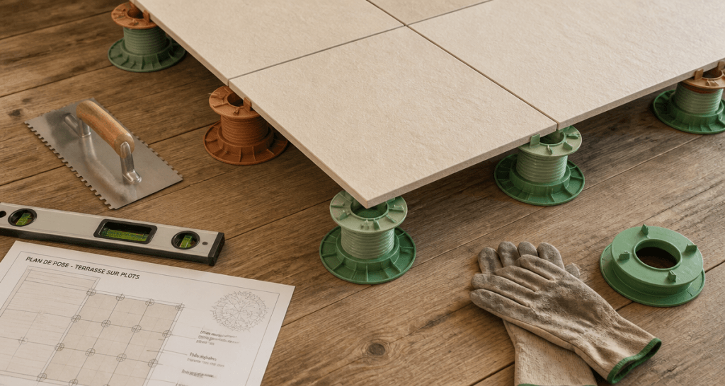 Carreler sur plot avec dalles 2 cm sur plots