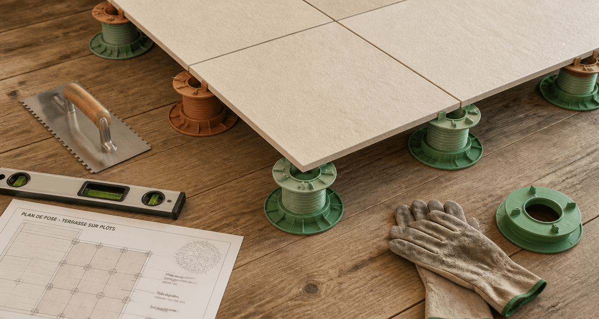 Carreler sur plot avec dalles 2 cm sur plots