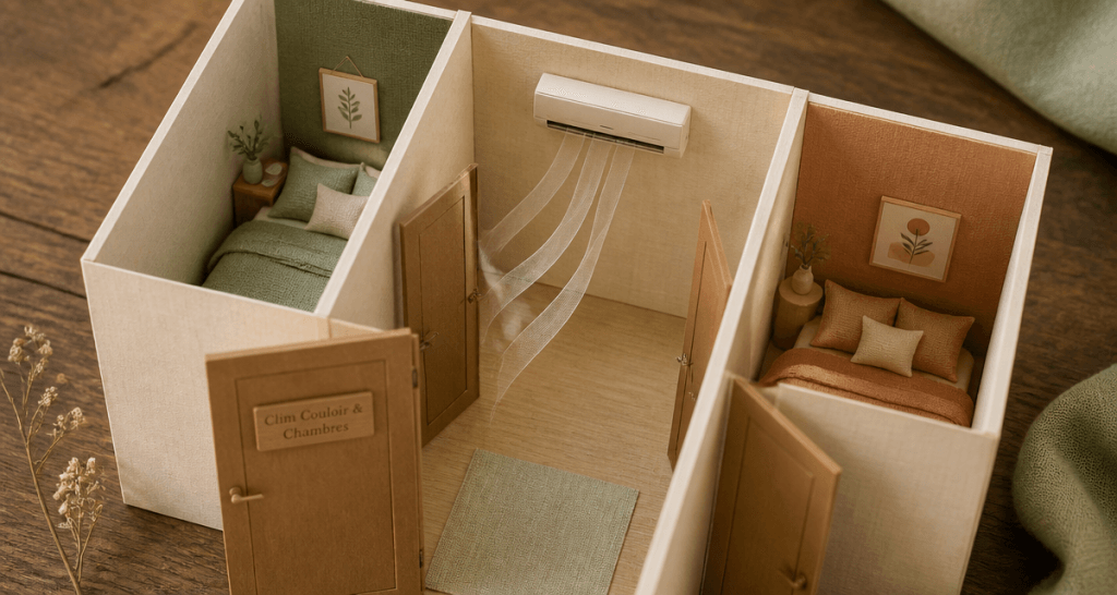 clim dans couloir pour refroidir les chambres maquette miniature