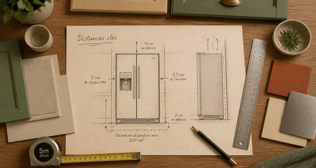 comment intégrer un frigo américain dans une cuisine schéma technique distances clés