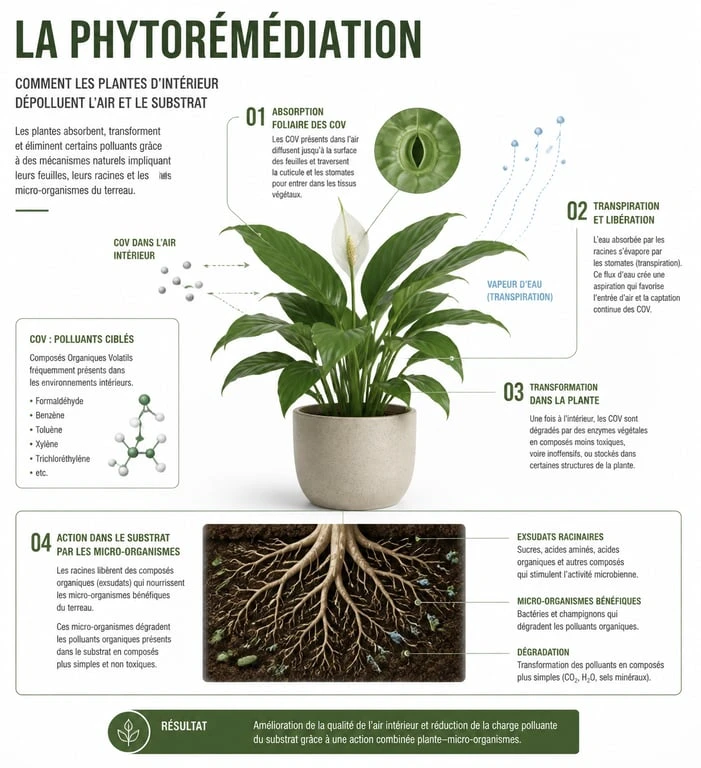 Schéma explicatif du fonctionnement des plantes dépolluantes et de la phytoremédiation