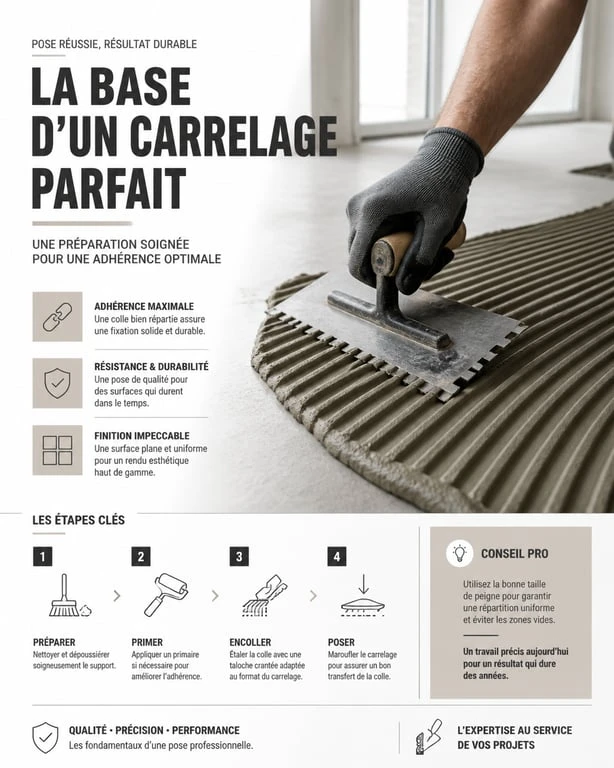 Artisan carreleur en plein travail de rénovation de carrelage